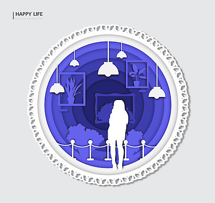 라이프스타일 행복 실루엣 액자 일러스트 프레임 한명 보라색 원형 전시회 즐거움 관람 국내일러스트 AI파일 도형 1 감정 컬러 촬영기법 사람 생활 전시 파일형식 벡터