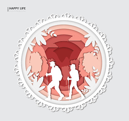나무 라이프스타일 행복 실루엣 분홍색 일러스트 나뭇잎 프레임 두명 등산 원형 즐거움 국내일러스트 AI파일 도형 식물 감정 컬러 잎 촬영기법 사람 생활 트래킹 파일형식 벡터