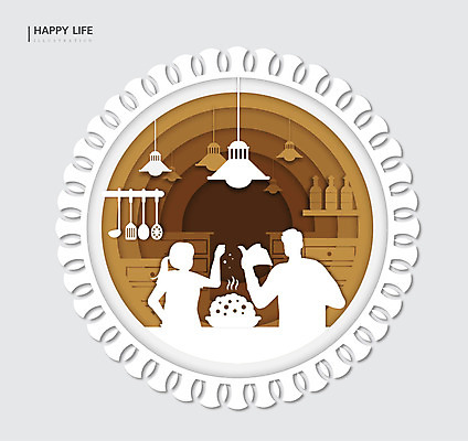 라이프스타일 행복 실루엣 가구 일러스트 주방용품 전등 프레임 요리 두명 갈색 원형 즐거움 국내일러스트 AI파일 도형 감정 컬러 생활용품 조명 촬영기법 사람 생활 파일형식 벡터