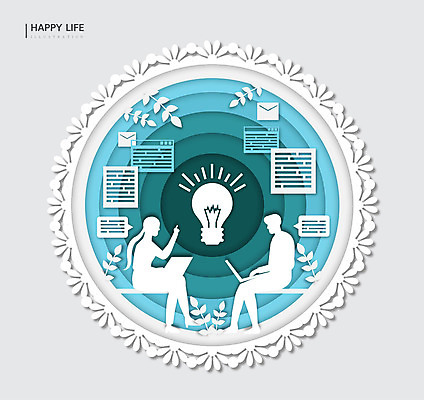 라이프스타일 행복 실루엣 일러스트 전구 회의 프레임 대화 두명 원형 이메일 즐거움 청록색 국내일러스트 AI파일 도형 감정 컬러 비즈니스 촬영기법 말하기 사람 생활 파일형식 벡터