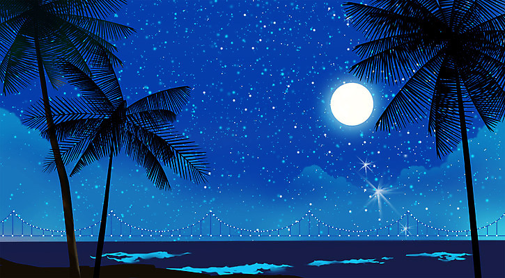 PSD 별 바다 일러스트 해변 사람없음 여름 파란색 여름휴가 바캉스 야자수 여름풍경 달 야간 밤바다 국내일러스트 자연요소 나무 계절 컬러 휴가 풍경 파일형식 여름_계절