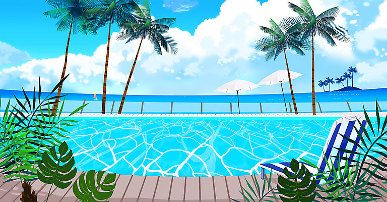PSD 구름 바다 일러스트 하늘 수영장 사람없음 여름 파란색 여름휴가 바캉스 야자수 여름풍경 국내일러스트 자연요소 나무 계절 컬러 휴가 풍경 파일형식 여름_계절