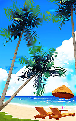 PSD 구름 바다 일러스트 하늘 해변 사람없음 여름 파란색 여름휴가 바캉스 야자수 여름풍경 파라솔 선베드 국내일러스트 자연요소 나무 계절 컬러 의자 휴가 풍경 파일형식 여름_계절