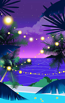 PSD 바다 일러스트 조명 수영장 해변 사람없음 여름 여름휴가 바캉스 야자수 보라색 여름풍경 야간 야자수잎 국내일러스트 자연요소 나무 계절 컬러 잎 휴가 풍경 파일형식 여름_계절
