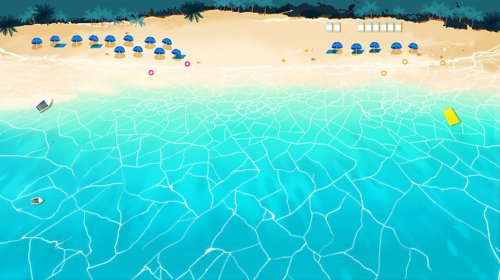 PSD 바다 일러스트 야외수영장 해변 사람없음 여름 파란색 여름휴가 바캉스 여름풍경 파라솔 선베드 국내일러스트 계절 컬러 의자 휴가 수영장 풍경 파일형식 여름_계절