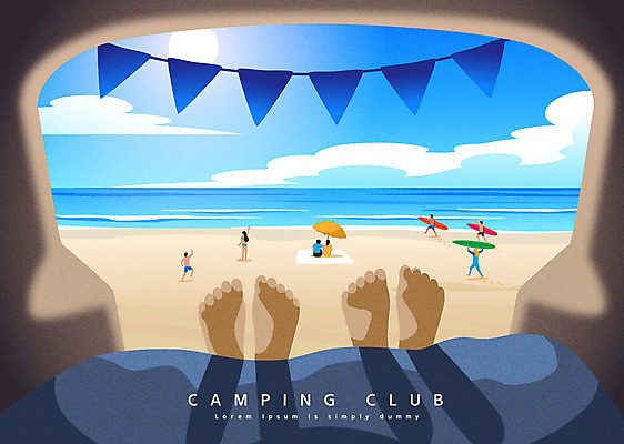 전신 여자 남자 바다 일러스트 발 여러명 성인 해변 신체부위 캠핑 파라솔 서핑 가랜드 자동차트렁크 차박 국내일러스트 AI파일 다수 자동차 레저 사람 수상스포츠 파티용품 파일형식 벡터