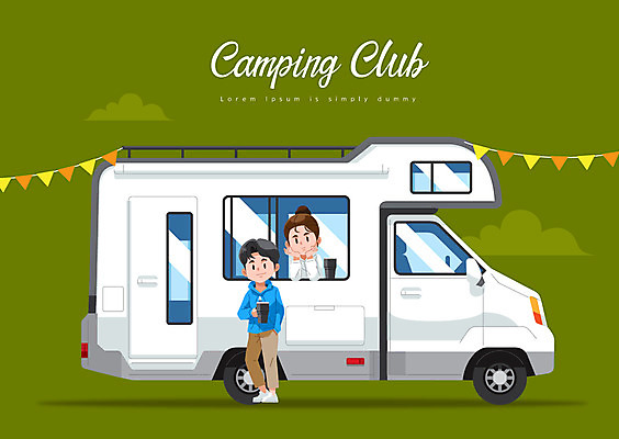 전신 커플 여자 남자 일러스트 자동차 상반신 성인 두명 초록색 캠핑 캠핑카 성인만 국내일러스트 AI파일 육상교통 컬러 관계 레저 사람 파일형식 벡터
