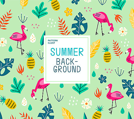꽃 백그라운드 잎 패턴 일러스트 사람없음 초록색 여름 패턴백그라운드 플라밍고 파인애플 야자수잎 트로피컬아트 국내일러스트 AI파일 식물 계절 컬러 무늬 과일 조류 열대과일 그림 파일형식 벡터