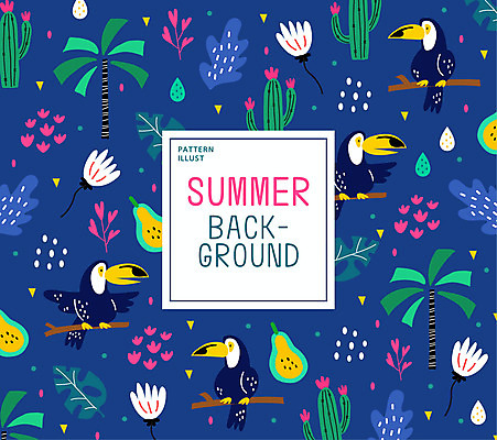 꽃 백그라운드 패턴 일러스트 선인장 사람없음 여름 야자수 패턴백그라운드 남색 열대과일 큰부리새 토코투칸 트로피컬아트 국내일러스트 AI파일 나무 식물 계절 컬러 무늬 과일 조류 그림 파일형식 벡터