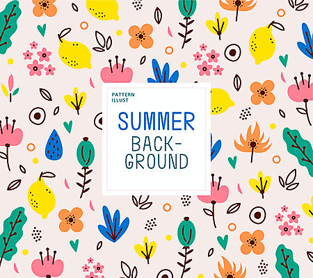 꽃 분홍색 백그라운드 잎 패턴 일러스트 사람없음 여름 패턴백그라운드 레몬 국내일러스트 AI파일 식물 계절 컬러 무늬 과일 파일형식 벡터