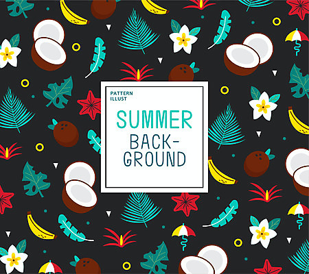 꽃 백그라운드 잎 패턴 일러스트 열대 빨대 사람없음 여름 검은색 패턴백그라운드 코코넛 야자수잎 국내일러스트 AI파일 식물 계절 컬러 무늬 과일 파일형식 벡터