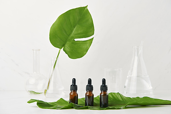 포토 JPG 스튜디오촬영 식물 잎 실내 실험기구 사람없음 뷰티 화장품 오브젝트 흰배경 비커 공병 국내포토 과학 백그라운드 내부 흰색 병_담는 파일형식