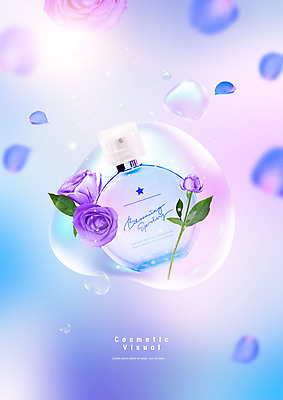 PSD 편집이미지 꽃잎 꽃 사람없음 파란색 뷰티 장미 화장품 물방울 낙화 이미지편집 식물 컬러 파일형식