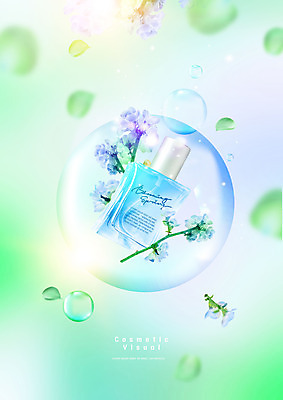 PSD 편집이미지 꽃잎 꽃 사람없음 초록색 뷰티 화장품 물방울 낙화 이미지편집 식물 컬러 파일형식