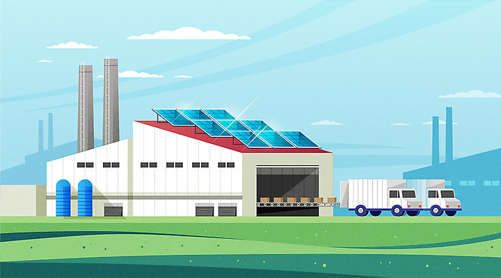 일러스트 공장 정보기술 사람없음 경제 트럭 그린에너지 사회이슈 친환경 태양에너지 재생에너지 5G 빅데이터 뉴딜정책 그린뉴딜 국내일러스트 AI파일 컨셉 공업 자동차 기술 IT 환경 에너지 파일형식 벡터 4차산업