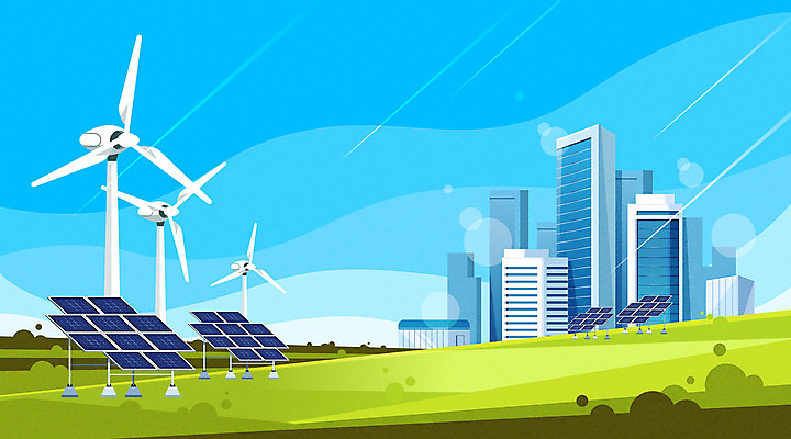 일러스트 정보기술 빌딩 초원 사람없음 경제 그린에너지 풍력에너지 사회이슈 태양에너지 집열판 5G 빅데이터 뉴딜정책 그린뉴딜 국내일러스트 AI파일 컨셉 기술 IT 건물 환경 에너지 파일형식 벡터 4차산업