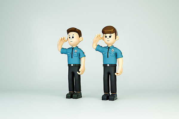 PSD 편집 편집이미지 직업 캐릭터 여자 남자 모션 3D캐릭터 성인 두명 3D소스 3D 경찰 디지털합성 경례 성인만 편집3D 사람 인사 파일형식
