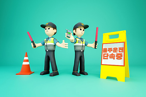 PSD 편집 편집이미지 직업 캐릭터 여자 남자 모션 3D캐릭터 성인 두명 3D소스 3D 경찰 디지털합성 음주운전 음주단속 음주측정기 칼라콘 성인만 야광봉 편집3D 사람 운전 범죄 안전장비 야광 단속 파일형식