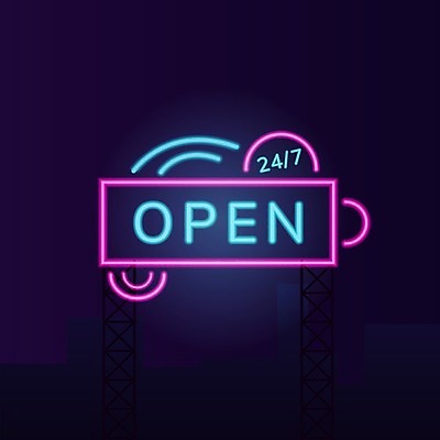 EPS 해외이미지 무료이미지 일러스트 간판 사람없음 네온 24시간 편의점 해외202008 해외202105 해외일러스트 상점 시간 파일형식 벡터