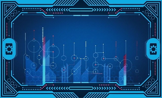 EPS 해외이미지 백그라운드 일러스트 프레임 사람없음 파란색 디지털 사이버 UI 해외202008 SF 해외일러스트 컬러 파일형식 벡터