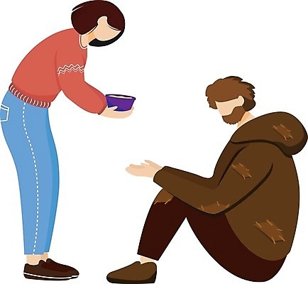 EPS 해외이미지 전신 여자 남자 음식 일러스트 들기 성인 두명 배고픔 주기 기부 거지 헬프 성인만 자선단체 해외202008 해외일러스트 모션 사람 도움 그룹 자선 파일형식 벡터