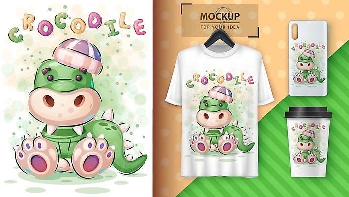EPS 해외이미지 캐릭터 티셔츠 일러스트 사람없음 스마트폰 악어 테이크아웃컵 목업 벡터 해외202008 해외일러스트 일러캐릭터 셔츠 파충류 컵 핸드폰 스마트기기 파일형식