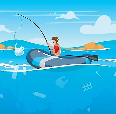 EPS 해외이미지 무료이미지 남자 바다 일러스트 낚시 비닐봉투 한명 사람 상반신 성인 환경 수중 보트 환경오염 폐기물 일회용 플라스틱 페트병 해양오염 성인남자한명만 해양쓰레기 해외202008 해외202105 해외일러스트 1 컨셉 배_교통 재질 레저 봉투 쓰레기 병_담는 남자한명만 성인남자만 파일형식 벡터