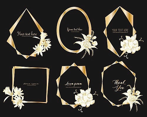 EPS 해외이미지 무료이미지 디자인 꽃 일러스트 프레임 사람없음 검은색 금색 고급 해외202008 해외일러스트 식물 컬러 컨셉 파일형식 벡터 무료콘텐츠