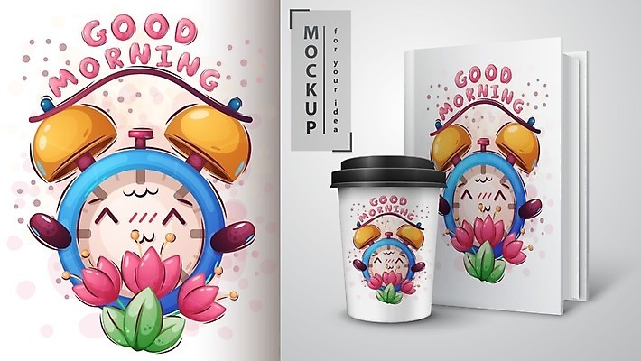 EPS 해외이미지 캐릭터 꽃 일러스트 사람없음 책 공책 자명종 테이크아웃컵 목업 벡터 해외202008 해외일러스트 일러캐릭터 식물 시계 문구용품 컵 알람 파일형식