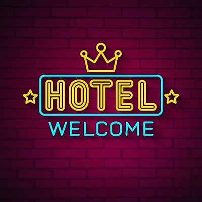 EPS 해외이미지 디자인 일러스트 호텔 왕관 타이포그라피 사람없음 네온 해외202008 해외일러스트 문자 숙소 파일형식 벡터