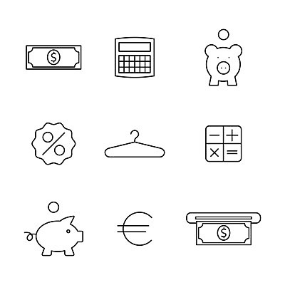 EPS 해외이미지 선 지폐 돈 일러스트 비즈니스 금융 쇼핑 세트 계산기 돼지 플랫 윤곽 ATM 고립 얇은 해외202008 해외일러스트 포유류 문구용품 경제 장비 재산 파일형식 벡터