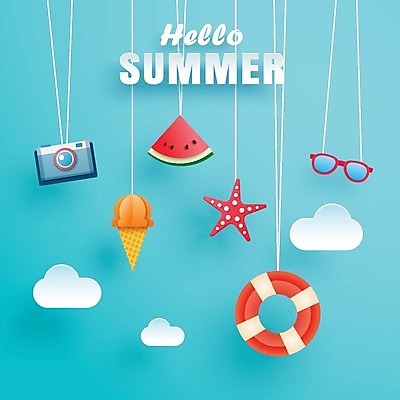 EPS 해외이미지 구름 줄 일러스트 아이스크림 불가사리 수박 매달리기 타이포그라피 사람없음 여름 선글라스 카메라 파란배경 튜브 해외202008 해외일러스트 자연요소 문자 계절 안경 백그라운드 과일 모션 디저트 극피동물 파란색 전자제품 파일형식 벡터