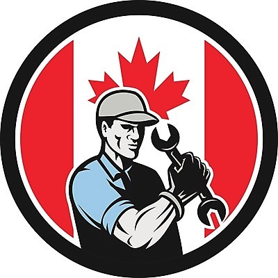 EPS 해외이미지 캐릭터 배너 캐나다 북아메리카 일러스트 노동자 그래픽 스패너 깃발 원형 기술자 심볼 사인 복고 정비공 판매원 마스코트 해외202008 해외일러스트 일러캐릭터 도형 직업 아메리카 공구 파일형식 벡터