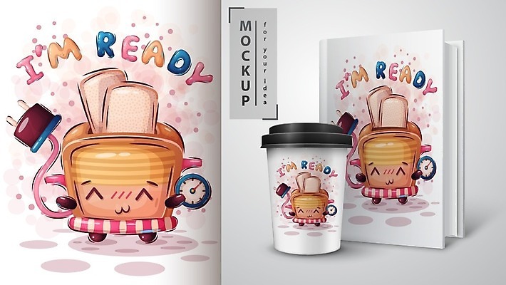 EPS 해외이미지 캐릭터 빵 일러스트 사람없음 책 공책 토스트 테이크아웃컵 목업 벡터 해외202008 해외일러스트 일러캐릭터 음식 문구용품 컵 파일형식