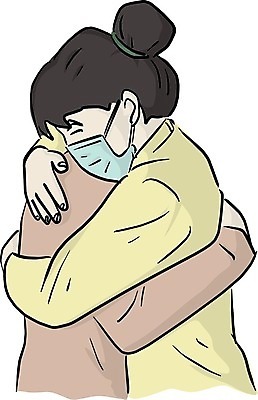 EPS 해외이미지 여자 딸 얼굴 어린이 일러스트 가족 포옹 엄마 함께함 실내 건강 사랑 가면 마스크 사람 성인 긴급 수술 오염 바이러스 보호 질병 위험 무서움 예방 감염 박테리아 고립 돌봄 전염병 해외202008 해외일러스트 감정 컨셉 의학 관계 안기 모션 내부 신체부위 파일형식 벡터