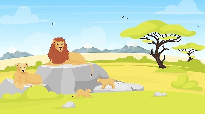 EPS 해외이미지 나무 식물 동물 디자인 공원 야생동물 새끼 백그라운드 컨셉 밭 일러스트 가족 아프리카 자연 파노라마 풍경 초원 야외 그래픽 초록색 여름 환경 계곡 황무지 플랫 보호 사자 만화 사파리 육식동물 케냐 남쪽 고립 구성 마다가스카르 사바나 원정 이국적 탄자니아 해외202008 해외일러스트 계절 공공시설 나라 컬러 농업 포유류 관계 촬영기법 방향 생태계 파일형식 벡터