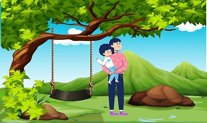 EPS 해외이미지 전신 나무 학생 라이프스타일 응시 공원 여자 남자 어린이 일러스트 가족 안기 서기 웃음 소년 야외 두명 정원 아기 그네 남동생 누나 어린이만 해외202008 해외일러스트 식물 시선 공공시설 관계 모션 표정 사람 생활 동생 파일형식 벡터