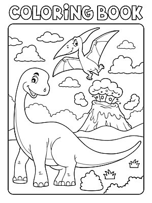 EPS 해외이미지 캐릭터 일러스트 자연 사람없음 공룡 화산 윤곽 용암 선사시대 익룡 젠탱글 해외202008 해외일러스트 일러캐릭터 파충류 산 역사 생태계 파일형식 벡터