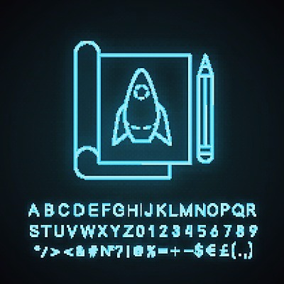 EPS 해외이미지 디자인 일러스트 사람없음 연필 로켓 우주선 네온 해외202008 해외일러스트 학용품 필기구 우주 파일형식 벡터