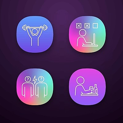 EPS 해외이미지 디자인 감정 일러스트 휴식 사람모양 들기 운동 충돌 음주 해외202008 해외일러스트 모양 컨셉 모션 건강 파일형식 벡터