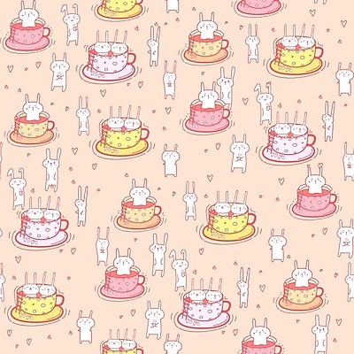 EPS 해외이미지 커피 백그라운드 일러스트 사람없음 컵 토끼 찻잔 카툰스타일 해외202008 해외일러스트 식기 음료 포유류 잔 반려동물 파일형식 벡터