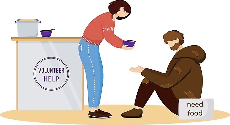 EPS 해외이미지 전신 여자 남자 음식 일러스트 텍스트 들기 성인 두명 배고픔 주기 기부 거지 헬프 성인만 자선단체 해외202008 해외일러스트 모션 사람 도움 그룹 자선 파일형식 벡터