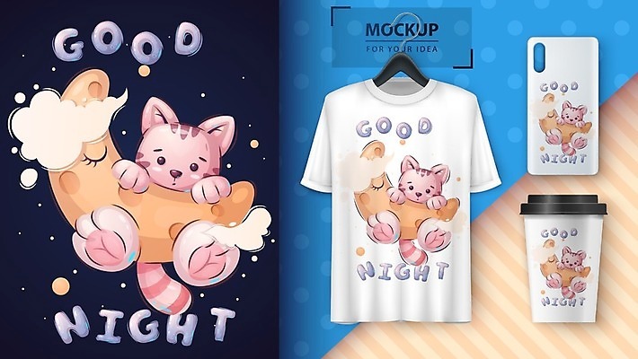 EPS 해외이미지 구름 캐릭터 티셔츠 일러스트 사람없음 스마트폰 고양이 달 테이크아웃컵 목업 벡터 해외202008 해외일러스트 일러캐릭터 자연요소 셔츠 포유류 컵 핸드폰 스마트기기 반려동물 파일형식