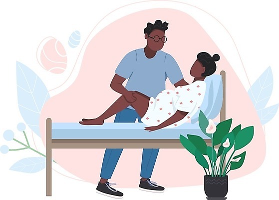 EPS 해외이미지 전신 부부 여자 남자 화분 잎 일러스트 성인 두명 임산부 침대 도움 출산 성인만 해외202008 해외일러스트 식물 커플 가구 컨셉 사람 임신 파일형식 벡터