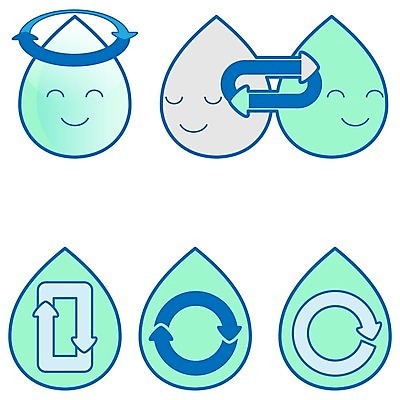 EPS 해외이미지 무료이미지 캐릭터 디자인 화살표 일러스트 미소 사람없음 초록색 물 파란색 세트 물방울 해외202008 해외일러스트 일러캐릭터 자연요소 컬러 표정 파일형식 벡터 무료콘텐츠