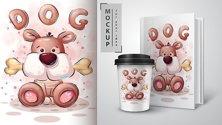 EPS 해외이미지 캐릭터 일러스트 뼈 사람없음 책 공책 개 강아지 테이크아웃컵 목업 벡터 해외202008 해외일러스트 일러캐릭터 포유류 문구용품 컵 반려동물 파일형식