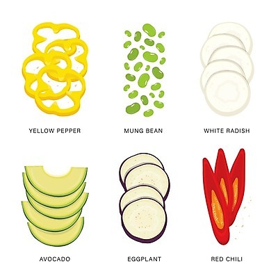 EPS 해외이미지 일러스트 식재료 가지 단면 파프리카 사람없음 무 흰배경 슬라이스 홍고추 아보카도 녹두 해외202008 해외일러스트 백그라운드 채소 과일 고추 뿌리채소 흰색 파일형식 벡터