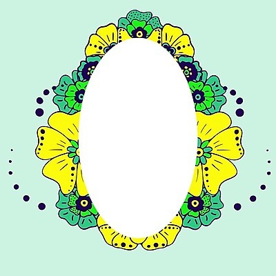 EPS 해외이미지 꽃 꽃무늬 일러스트 프레임 사람없음 초록색 노란색 공백 해외202008 해외일러스트 식물 컬러 무늬 파일형식 벡터