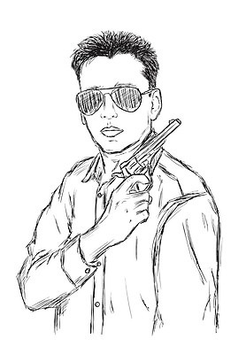 EPS 해외이미지 모델 남자 무기 일러스트 사람 선글라스 교수 권총 총 게임 범죄 낙서 위험 스케치 손그림 탐정 깡패 리볼버 살인범 해외202008 해외일러스트 안경 컨셉 놀이 미술 교사 파일형식 벡터