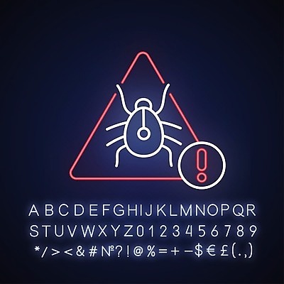 EPS 해외이미지 일러스트 경고 타이포그라피 사람없음 컴퓨터 자료 바이러스 암호 벌레 위협 네온 해외202008 해외일러스트 문자 곤충 전자제품 파일형식 벡터